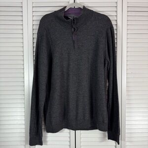 Armani Exchange Merino Wool 3/4 Button Mock Neck Sweater Gray Slim Fit Size XXL